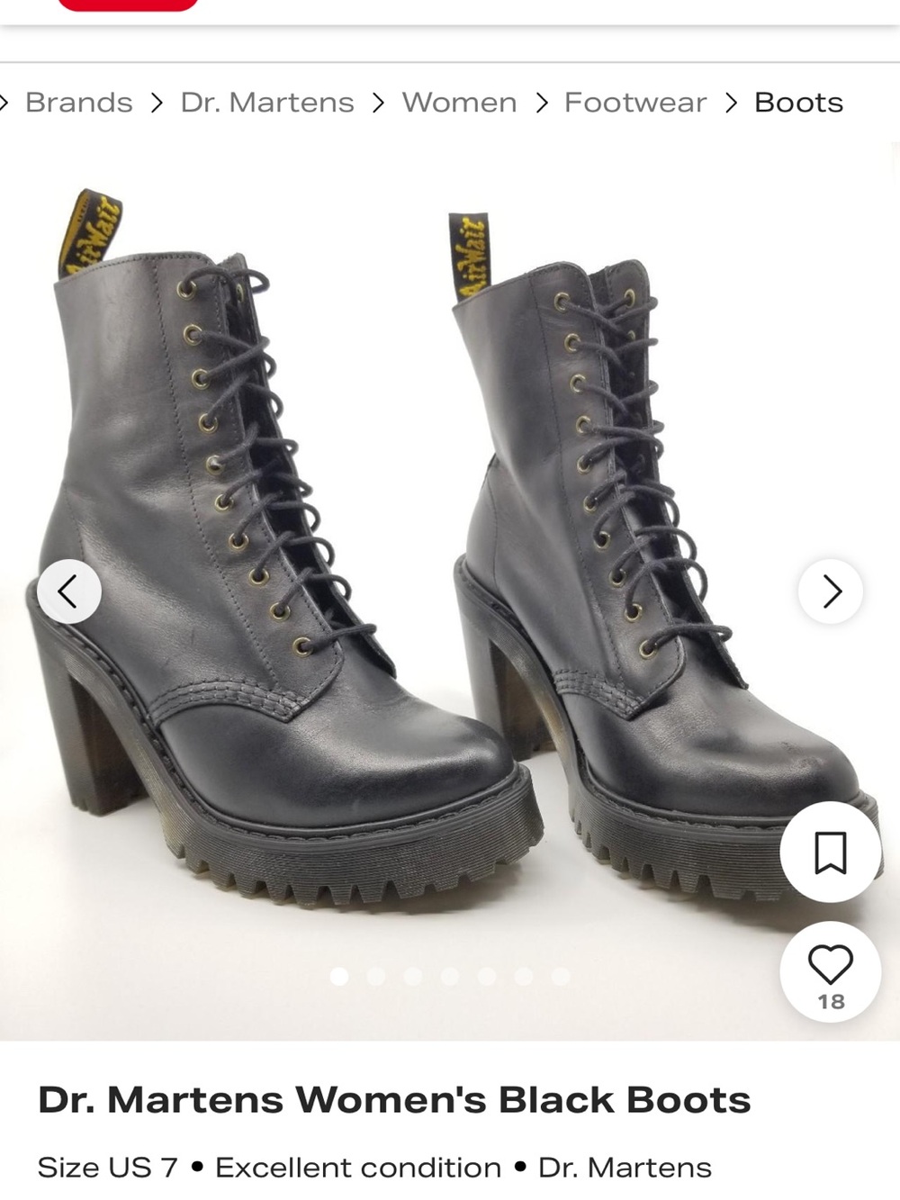 Dr. Martens Black Leather Lace-Up Chunky Heel Boots